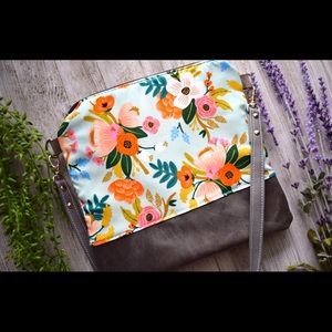 Mint floral genuine grey crossbody bag